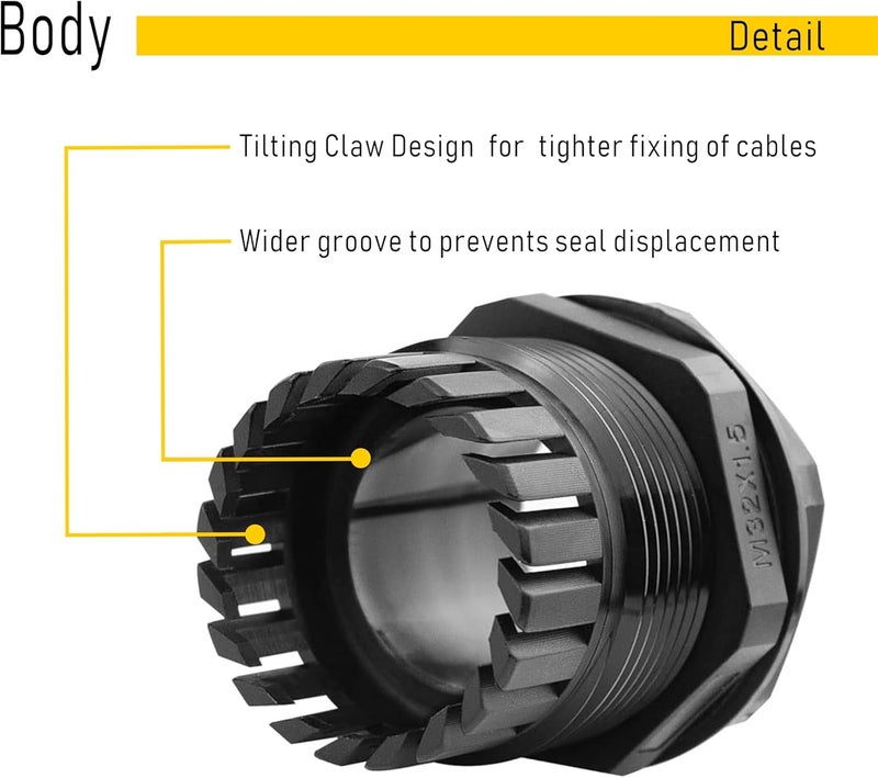 Anyinn Cable Gland PG11 10 Packs IP68 Waterproof Nylon Cable Connectors with Locknut and Gaskets - Suitable for 6mm - 10mm Cables - Image 3